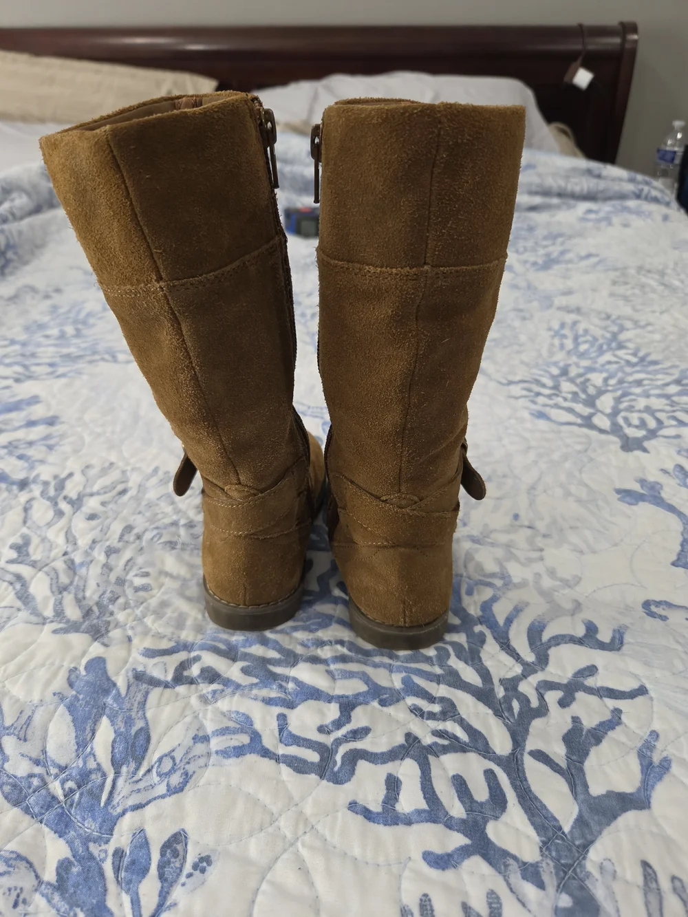 Girl's Tall Suede Buckle Heeled Boots - Brown